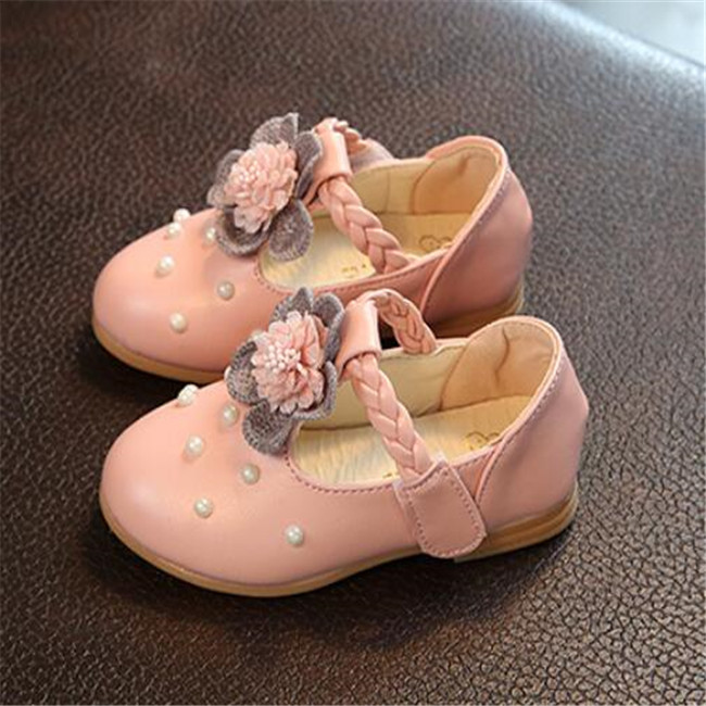 Kids Girls Sneakers Spring Autumn Pearl Flowers Princess Leather Shoes For Child Flats Toddlers Baby Single Shoe