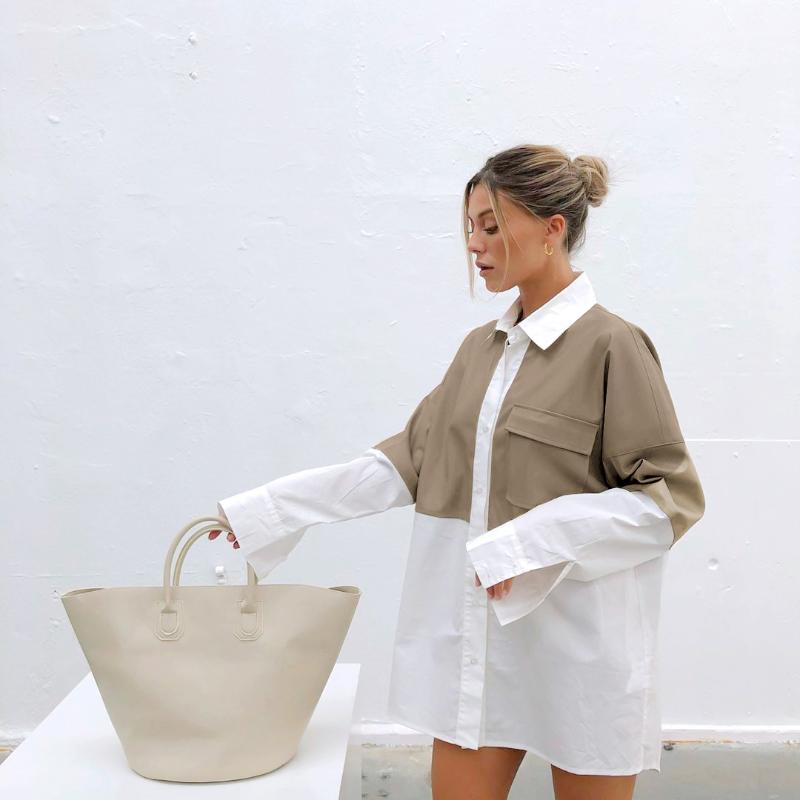 Women' Blouses & Shirts White Office Lady Mid Length PU Patchwork Top Ladies Blouse Spring 2022 Casual Loose Women Long Sleeve Button Down, Khaki
Women' Blouses & Shirts White Office Lady Mid Length PU Patchwork Top Ladies Blouse Spring 2022 Casual Loose Women Long Sleeve Button Down, Khaki