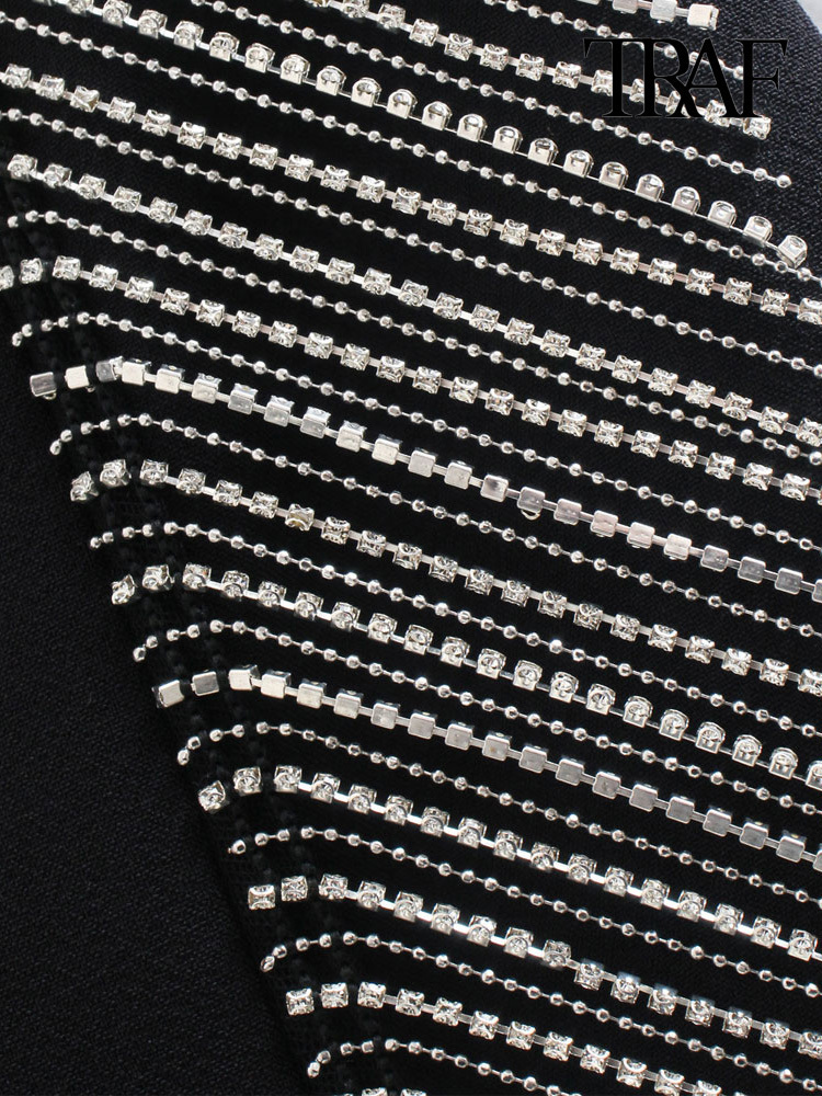 TRAF Women Fashion With Bejewelled Fringe Detail Mini Skirt Vintage High Waist Side Zipper Female Mujer 220322