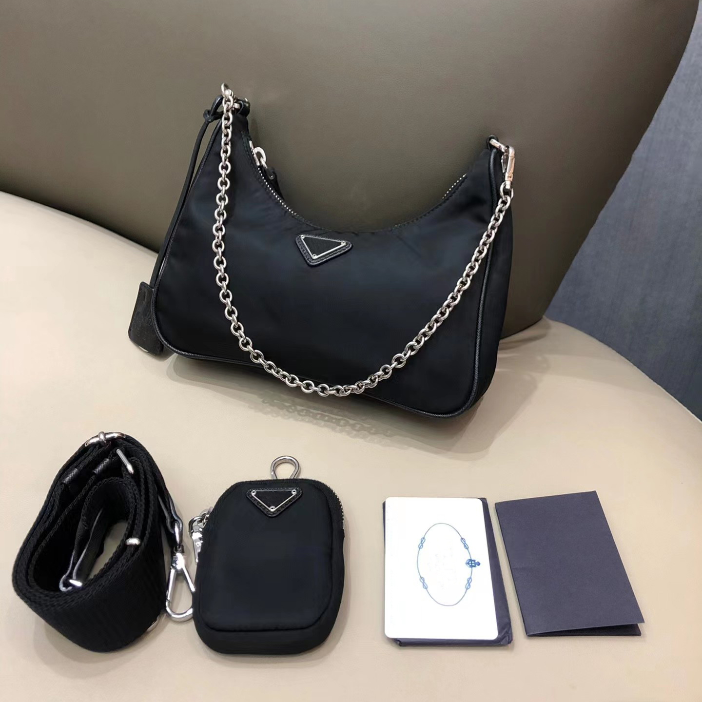 Ladies Classic 2005 Reprint Designer Messenger Bag Nylon Chain Underarm Bag Hobo Coin Pack 3 In 1 Design One Shoulder Handheld Free Box Giveaway-image