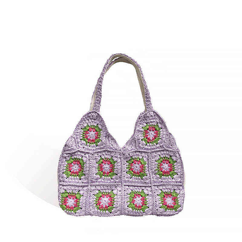 Bohemian Floral Knitted Women Shoulder Bags Crochet Woven Lady Handbags Causal Summer Beach Bag Braid Big Shopper Purses 2022 220705