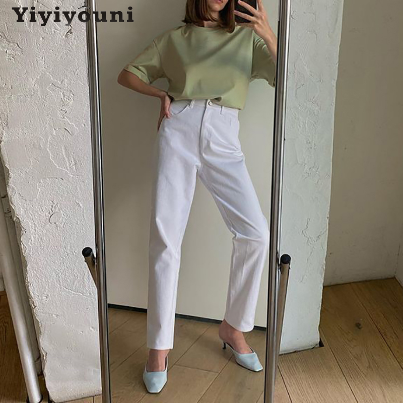 Yiyiyouni Summer Basic Cotton Loose T Shirts Women Solid Harajuku O Neck Short Sleeve Tees Shirt Female Casual Soft Khaki Tops 220321