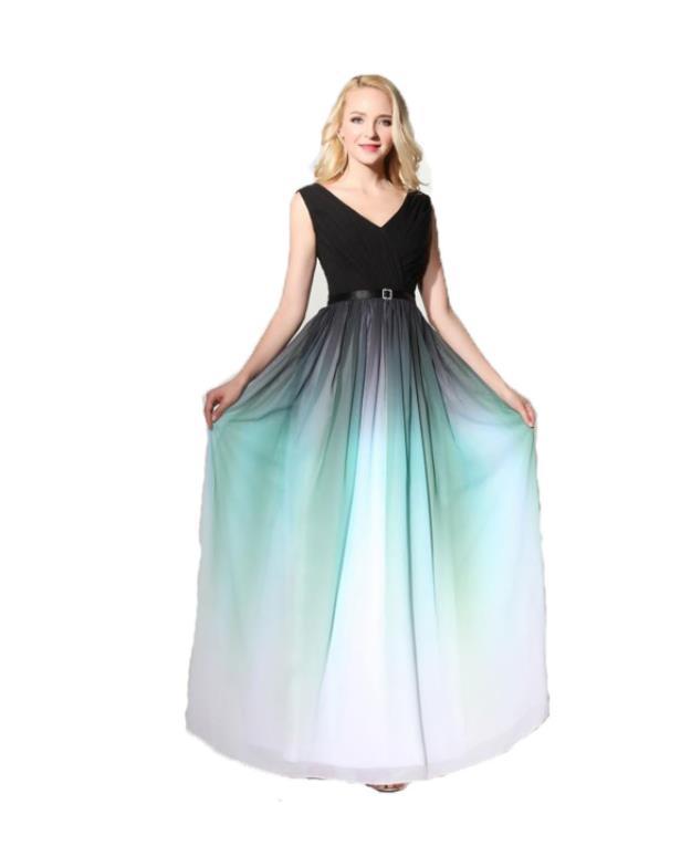 Women's Chiffon Gauze Maxi Bridesmaid Dress Back Laceup Long Formal Evening Party V neckle Dresses Sleeveless With Ribbon Rinestone Belt US4-US22
