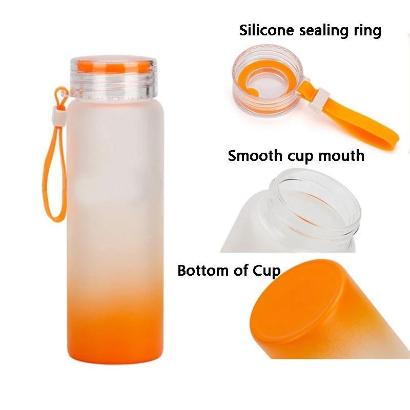Sublimation Mug Water Bottle 500ml Frosted Glass Water Bottles gradient Blank Tumbler Drink ware Cups Gradient Color sxjun12