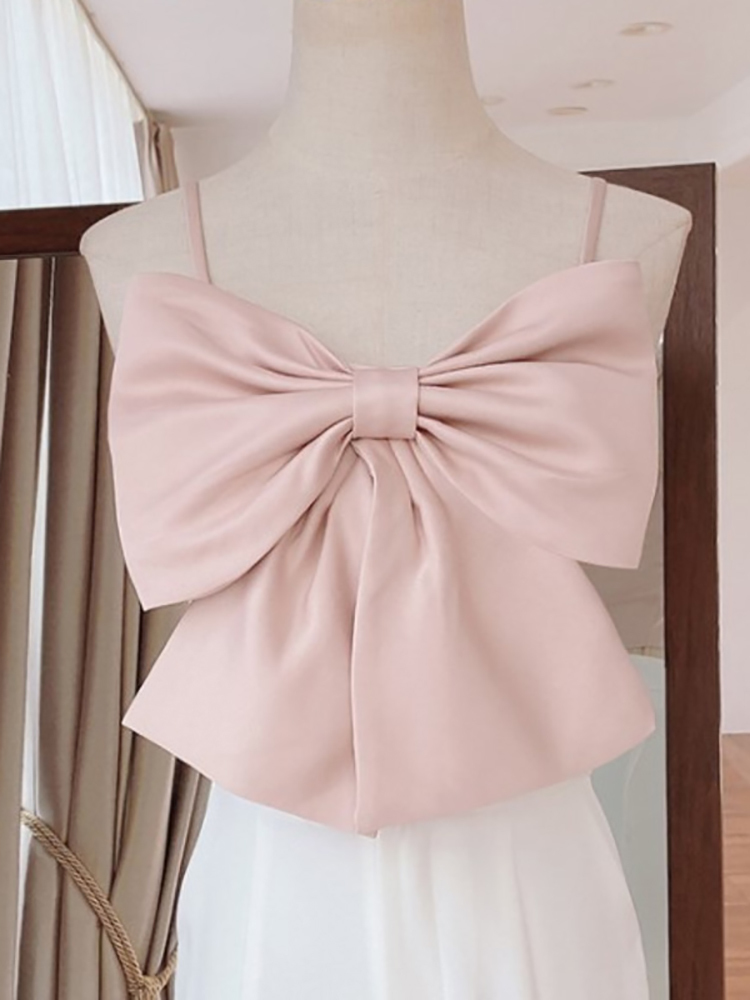 DEAT Women Fashion Slim Fit Solid Color Strapless Sleeveless Patchwork Bow Backless Sling Top And Autumn 7E395 220325