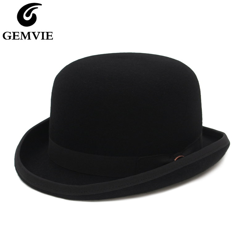 GEMVIE 4 Colors 100 Wool Felt Derby Bowler Hat For Men Women Satin Lined Fashion Party Formal Fedora Costume Magician Hat 220507