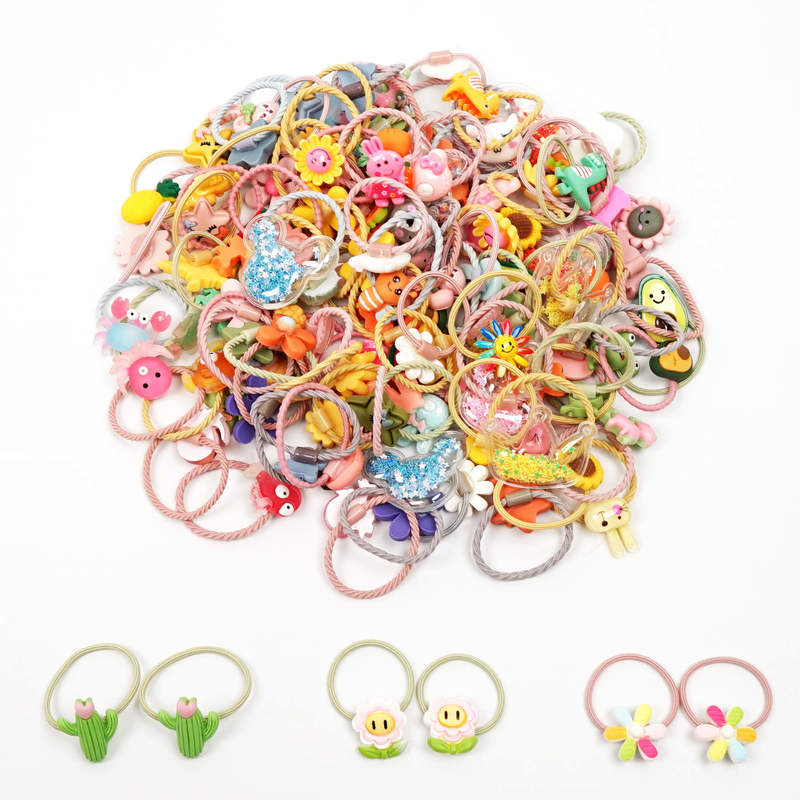 60 120PCS Cartoon Hair Ties Baby Girl Accessories Kawaii Bobbles Elastic Rubber Bands for Children Kids Ponytail Holder 220630