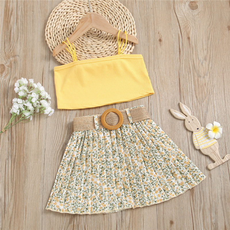 Girls Clothing Sets Spring Summer Flower Knitted Suit Kids Top Pleated Skirt Outfit for Baby Clothes 220507