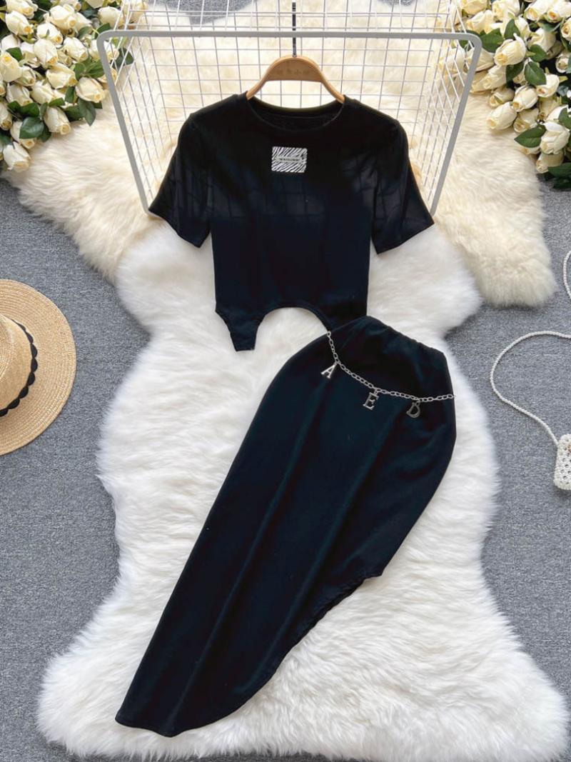 Work Dresses Foamlina Women Two Piece Set Casual Streetwear Summer Fashion O-neck Short Sleeve CropTop Elastic Waist Irregular Skirt SuitsWo, Black
Work Dresses Foamlina Women Two Piece Set Casual Streetwear Summer Fashion O-neck Short Sleeve CropTop Elastic Waist Irregular Skirt SuitsWo, Black