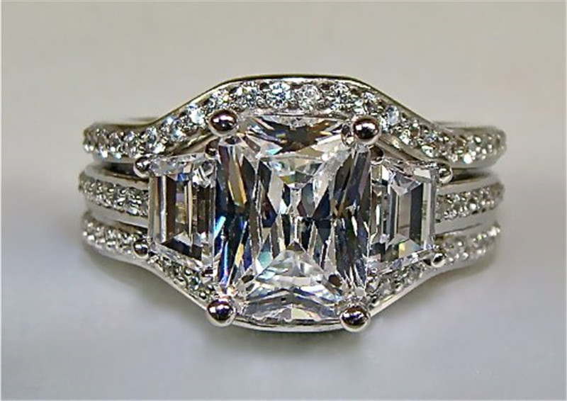 Vintage 10K White Gold 3ct Lab Diamond Ring sets 925 sterling silver Bijou Engagement Wedding band Rings for Women men Jewelry 220