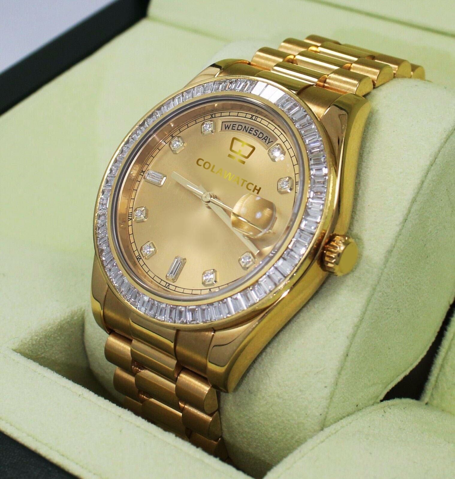 BF watch Box/Papers WATCH Day-Date II -218238 18K Yellow G 4.0CT Baguettes Diamond Bzl automatic mechanical men's Watches, Black
BF watch Box/Papers WATCH Day-Date II -218238 18K Yellow G 4.0CT Baguettes Diamond Bzl automatic mechanical men's Watches, Black