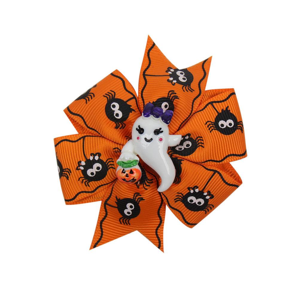 Halloween Decoration Grosgrain Ribbon Bows For Baby Girls Ghost Pumpkin Pinwheel Clips Hair Accessories 3inch
