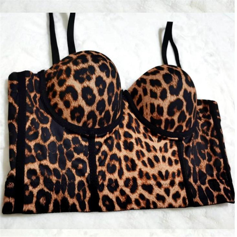 Women Camisole Top Leopard Printing Stretch Crop Underwired Bustier Bra Night Club Party Tank s Female 220325