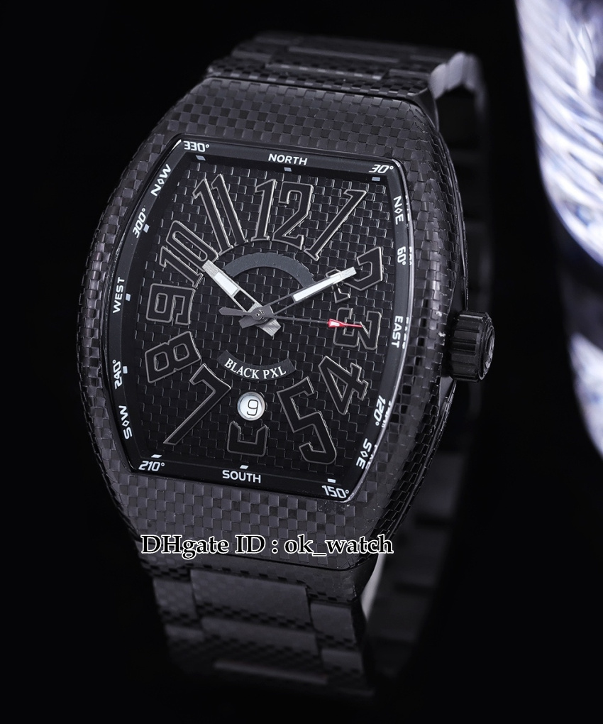 Luxury New Vanguard Date Automatic Mens Watch V45 SC DT BLACK PXL PVD Steel All Black Sport Gents Watches
