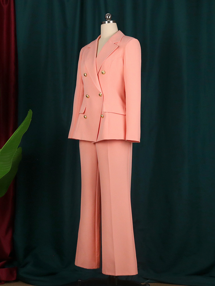 Business Women Blazer Sets 2 Piece Outfits Pink Jacket Wide Leg Pants Suit Elegant Fall Winter Formal Suits Party Office Clothes 220809