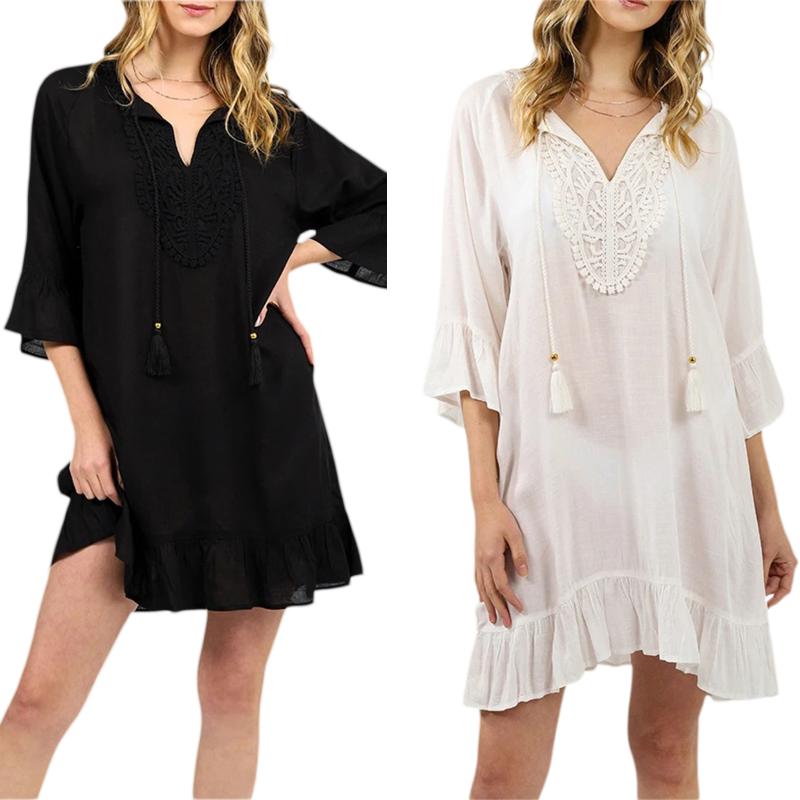 Women's Swimwear Women's Bikini Cover Up V-Neck 3/4 Sleeve Ruffle Hem Sun Protection Beach Wear Swimsuit SarongsWomen's, White
Women's Swimwear Women's Bikini Cover Up V-Neck 3/4 Sleeve Ruffle Hem Sun Protection Beach Wear Swimsuit SarongsWomen's, White