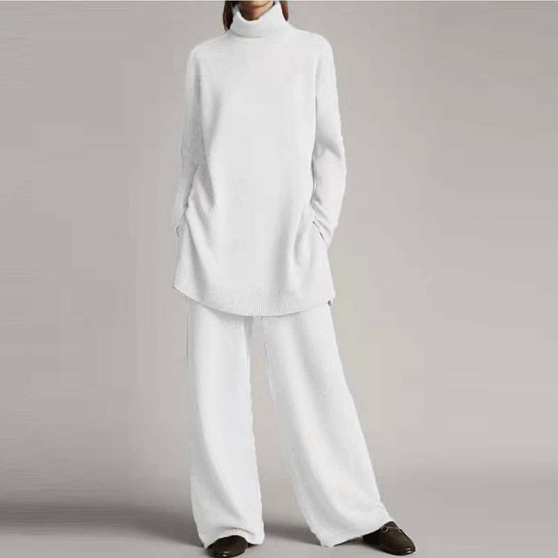 2-Piece Women's Set Loose Long Sleeve Turtleneck Wide Leg Pants Ladies Outfit Plus Size 4XL Loungewear Streetwear Pocket Suits 220315