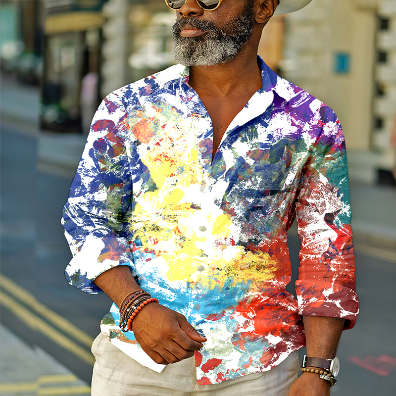 Spring Summer Casual Loose Long Sleeve Shirts Mens Vintage Pattern Printed Shirt For Men Fashion Buttoned Lapel Tops Streetwear 220322