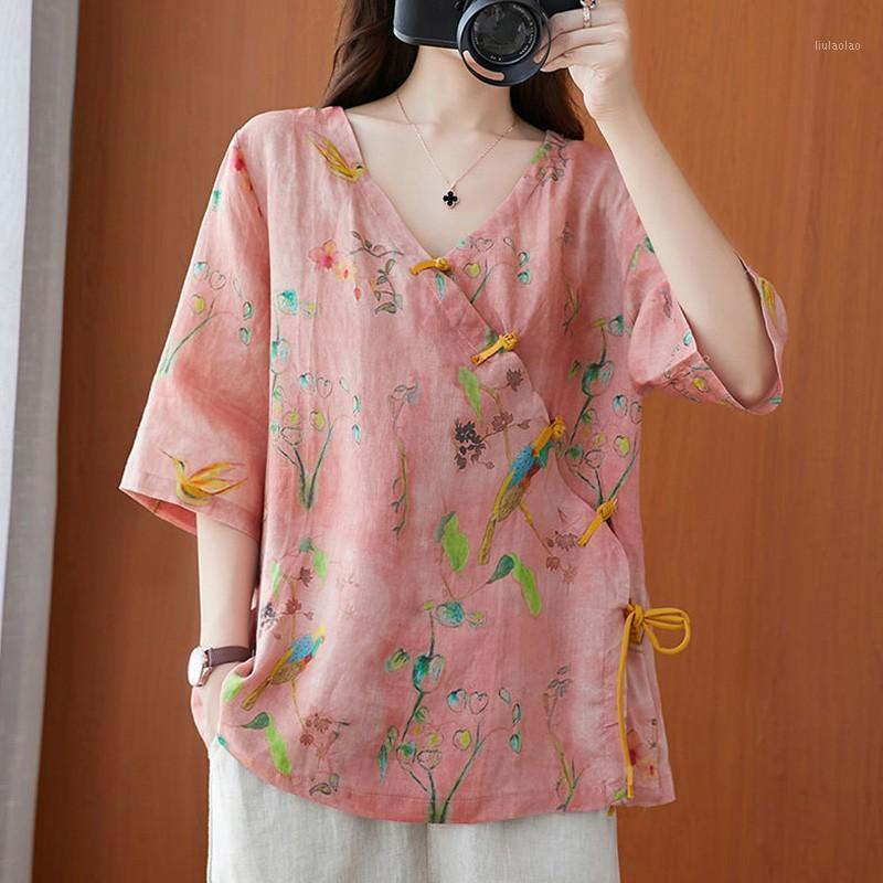 Arrival Summer Arts Style Women Loose Casual Half Sleeve Blouse Button V-neck Vintga Print Design Cotton Linen Shirt A177 Women's Blouses &, Pink
Arrival Summer Arts Style Women Loose Casual Half Sleeve Blouse Button V-neck Vintga Print Design Cotton Linen Shirt A177 Women's Blouses &, Pink
