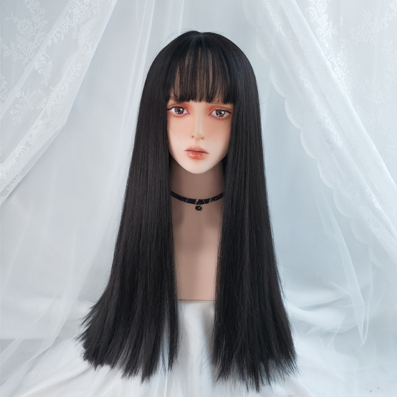 Beautiful Long Straigh with Bangs Wig Hight Temperature Women's Daily Life Cosplay wigs(Pink blue and black )