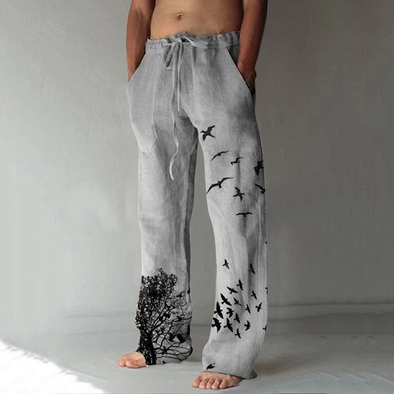 Summer Vintage Mens Cotton Linen Oversized Jogger Trousers Hip Hop Avatar Print Male Plus Size Loose Wide Leg Pants Men 220708