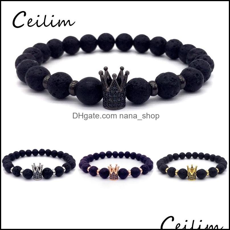Beaded Strands Bracelets Jewelry Trendy Ball Black Lava Stone Bead Pave Cz King Crown And Helmet Charm Bracelet For Men Women Luxury Gift D
Beaded Strands Bracelets Jewelry Trendy Ball Black Lava Stone Bead Pave Cz King Crown And Helmet Charm Bracelet For Men Women Luxury Gift D