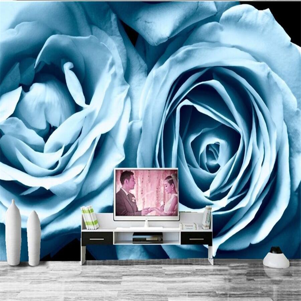Roses Light Blue Flowers wallpaper hotel coffee shop living room sofa TV wall bedroom wall paper murals modern wallpaper