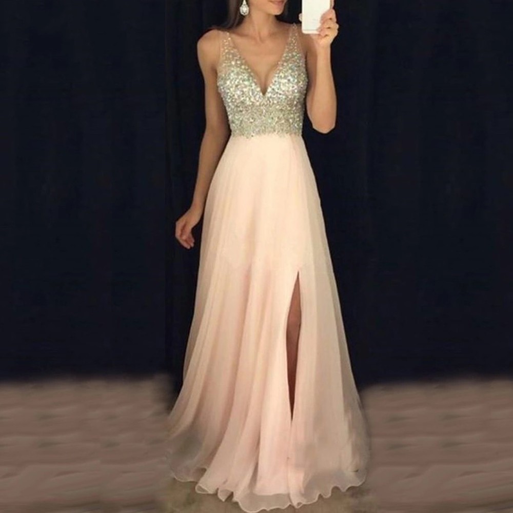 Long Evening Party Dresses Chiffon Vestidos De Festa Sexy Side Split Floor-Length Formal Princess Prom Gowns