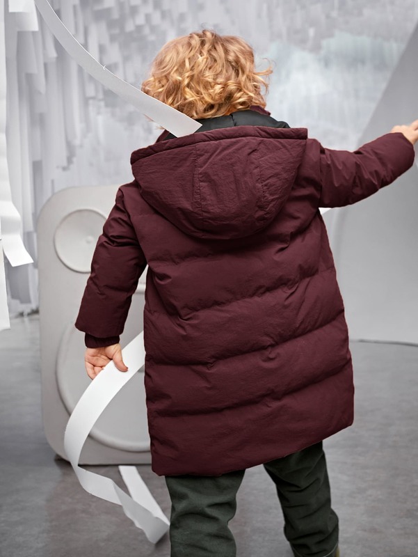 Toddler Boys Slant Pocket Zip Up Hooded Puffer Coat SHE
