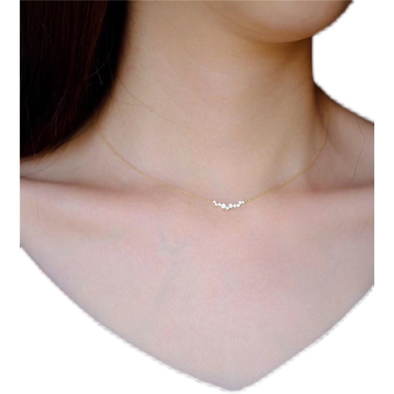 925 Sterling Silver Korean Version Simple Pave Zircon Pendant Clavicle Chain Necklace Women Charm Wedding Jewelry