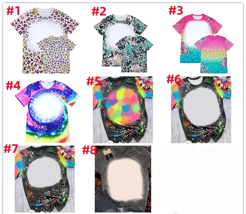 DHL Leopard Print Sublimation Bleached Shirts Heat Transfer Blank Bleach Shirt Bleached Polyester T-Shirts US Men Women Party Supplies colorful GG0228