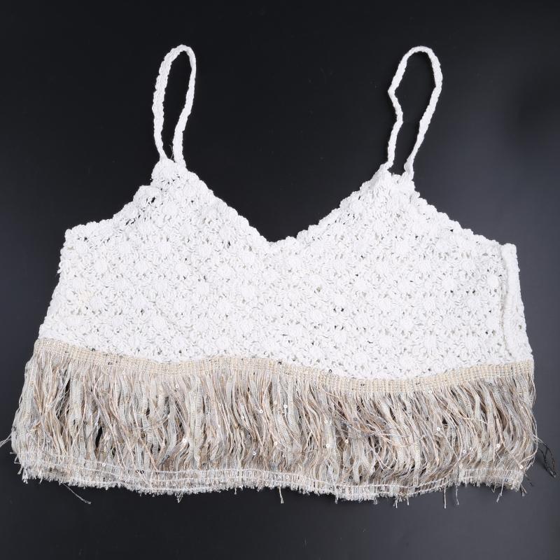 

Women's Tanks & Camis Women Summer Boho Crochet Sleeveless Camisole Sexy V-Neck Hollow Out Knit Floral Tassels Crop Top Beach Sling Tank Ves, White