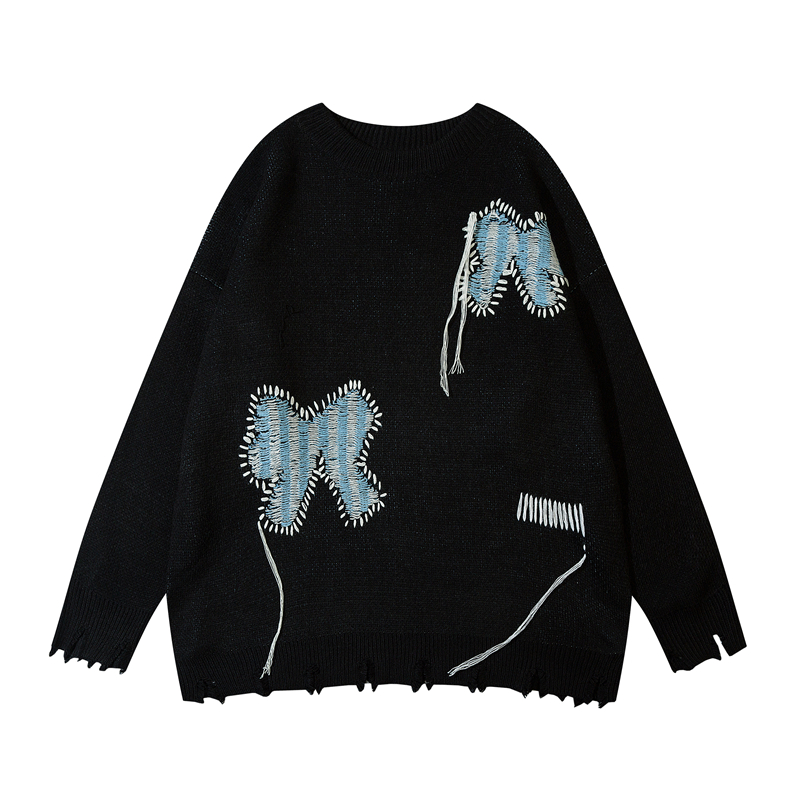 Knitted Sweaters Men's and Women's High Street Ripped Baggy Casual Pullover Tops, Black
Knitted Sweaters Men's and Women's High Street Ripped Baggy Casual Pullover Tops, Black