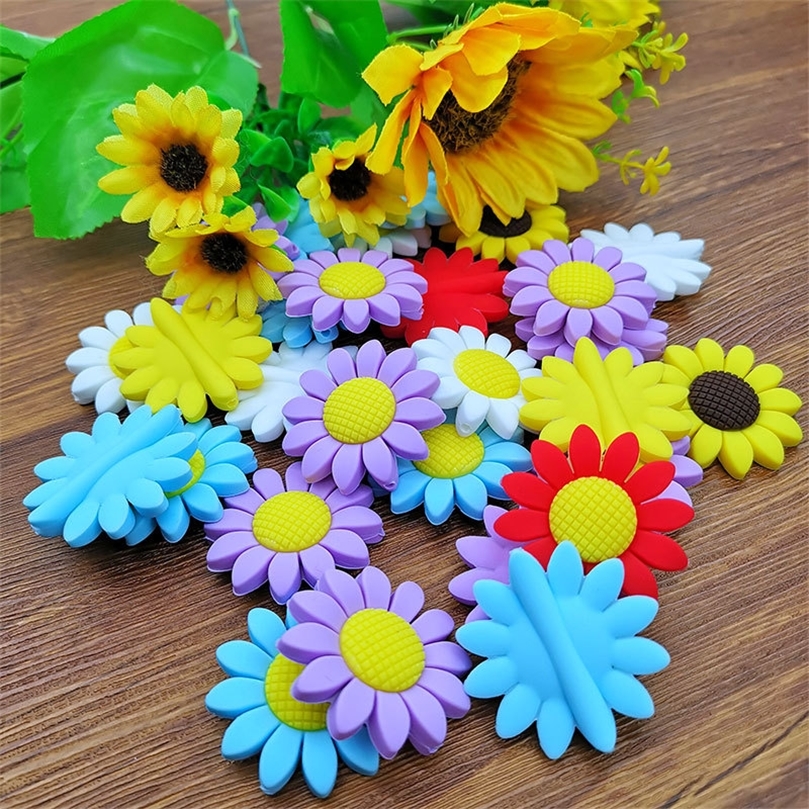 5pcs Sunflower Silicone Teether Beads Food Grade Rodents for DIY Baby Teething Pacifier Chain Pendant Accessories Gifts 220507