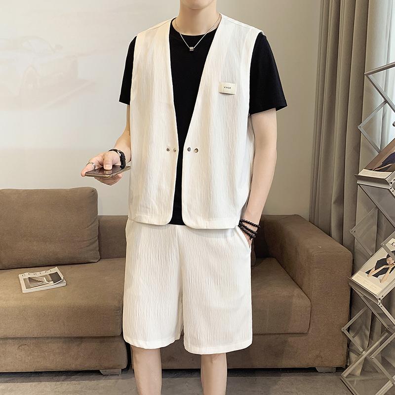 Men's Tracksuits Summer Stylish Men' Sets V-Neck Vest Drawstring Shorts Hidden Breasted Waistcoat Sleeveless Suit Streetwear Khaki White, Black
Men's Tracksuits Summer Stylish Men' Sets V-Neck Vest Drawstring Shorts Hidden Breasted Waistcoat Sleeveless Suit Streetwear Khaki White, Black