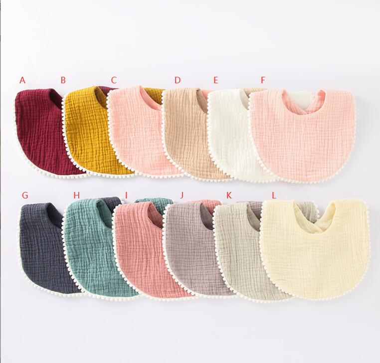 INS Simple baby bibs 100% cotton Solid Color and Tassel Design Infants Baby Feeding Boy Bib 12 Colors with Button