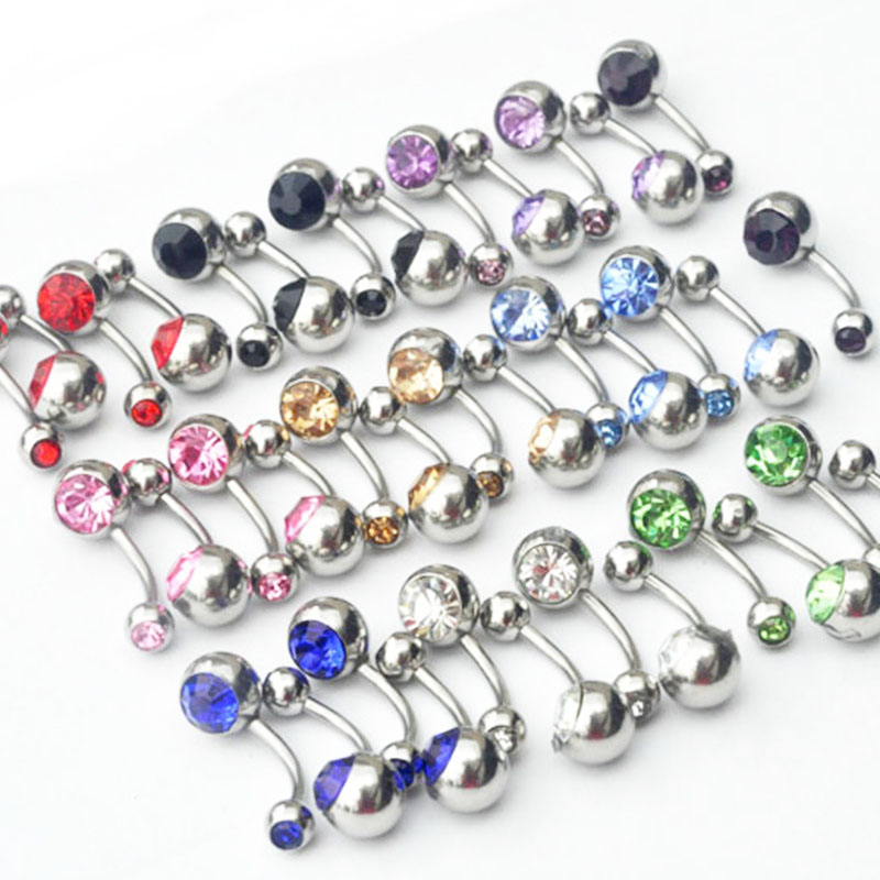 316L Stainless Steel Belly Button Rings Body Poercing Navel Rings Soild Titanium with Two Austrian Crystal Jewels Wholesale Price