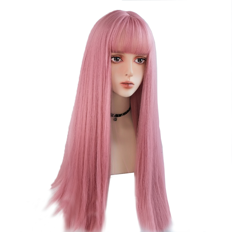Beautiful Long Straigh with Bangs Wig Hight Temperature Women's Daily Life Cosplay wigs(Pink blue and black )