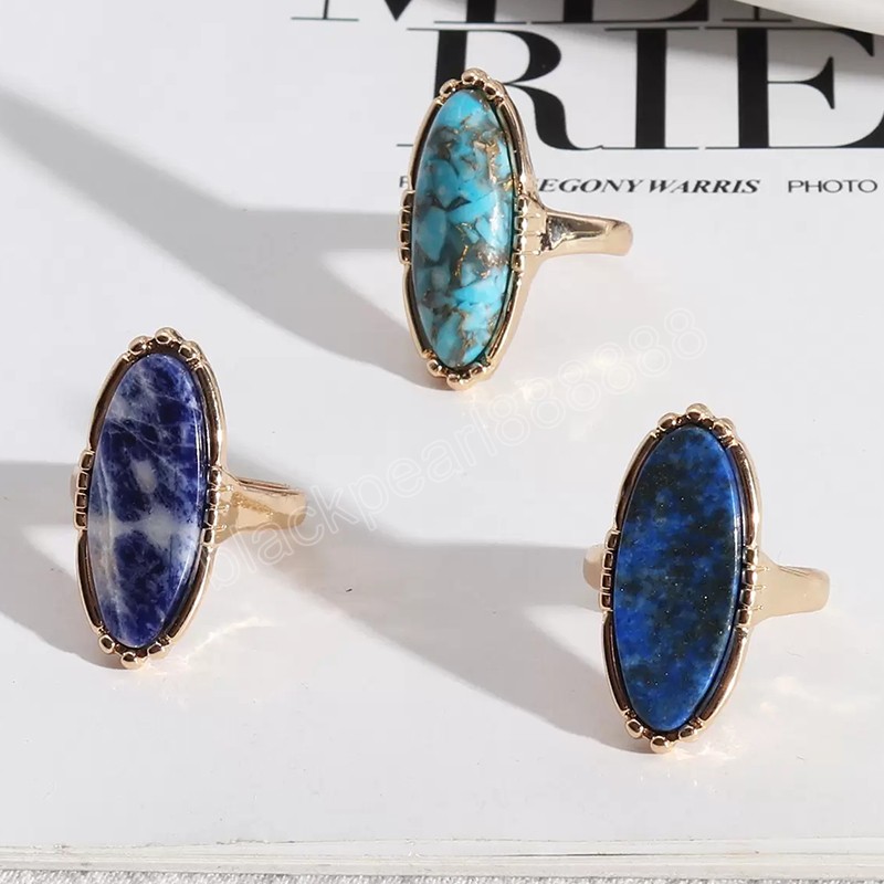 Gold Oval Turquoise Lapis Lazuli Blue Natural Stone Rings Fashion Inner Dia 1.7cm Gold Color Band Jewelry for Women
Gold Oval Turquoise Lapis Lazuli Blue Natural Stone Rings Fashion Inner Dia 1.7cm Gold Color Band Jewelry for Women