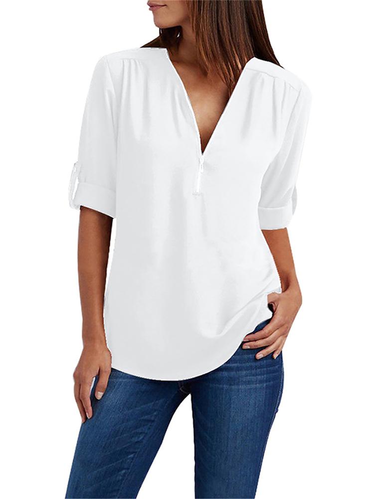 Women's Blouses & Shirts Womens Summer Casual Zipper Blouse Chiffon Roll-Up Sleeve Shirt Loose Fit V Neck Solid Color Tops Plus SizeWomen's, Green
Women's Blouses & Shirts Womens Summer Casual Zipper Blouse Chiffon Roll-Up Sleeve Shirt Loose Fit V Neck Solid Color Tops Plus SizeWomen's, Green