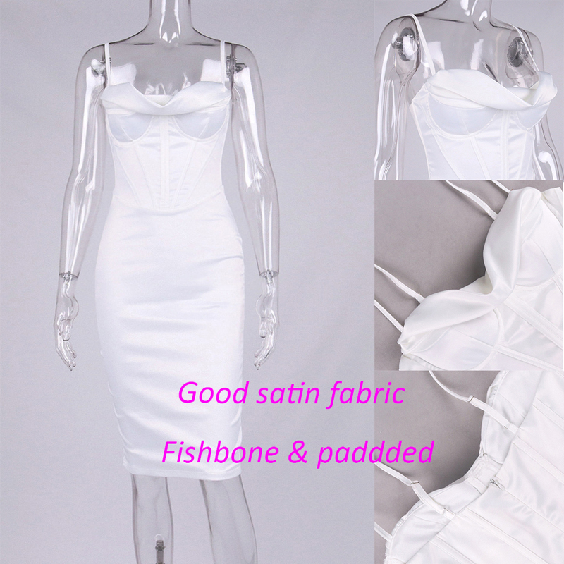 High Quality Summer Corset Dress Women White Spaghetti Strap Padded Bustier Satin Bodycon Sexy Party Clubwear 220510