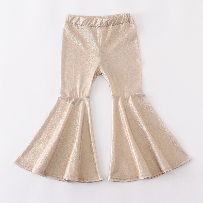 Girlymax Spring/Summer Baby Girls Kidswear Clothes Holographic Tight Flare Bell-bottoms Pants Elastic All-match 220512