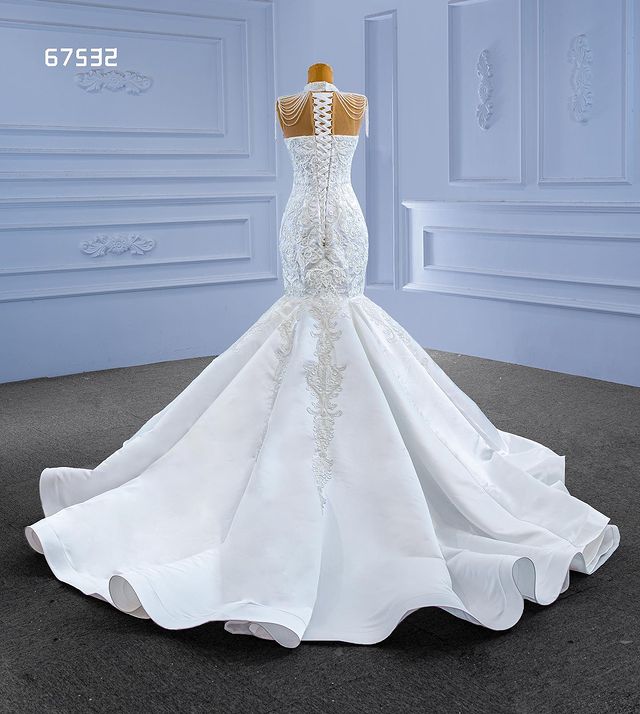 High Neck Chorak Mermaid Wedding Dresses Tassel Beaded Applique Lace-up Chapel Train Princess Bridal Gown vestidos de novia