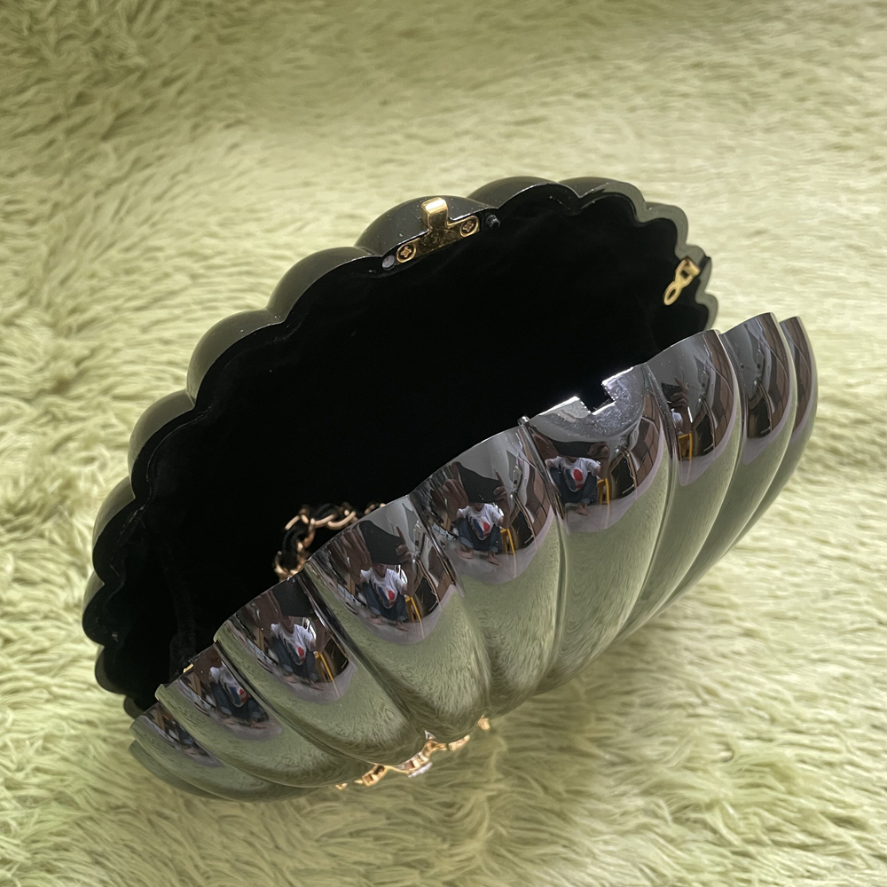 Classic Party double-C Acrylic Shell Shape Bag Pouch elegant Lady Evening bags Mobile Phone Storage Box with Pearl Chain
