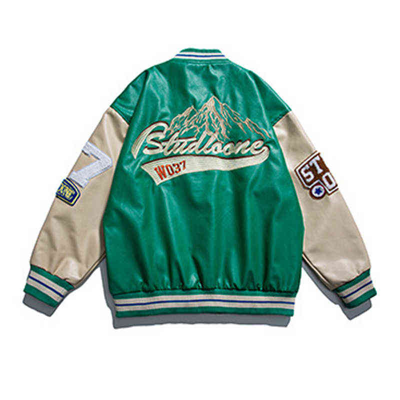 Varsity Leather Mens PU Baseball Jacket Men Women Vintage Embroidery Letter Patchwork College Coats Hip Hop Bomber Coat Unisex T2