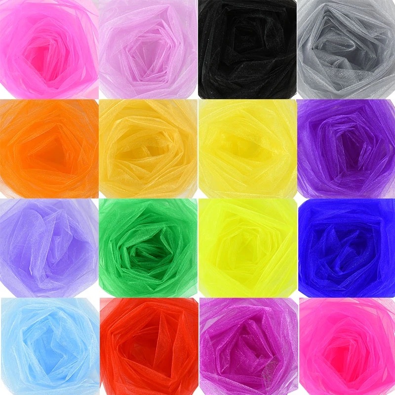 5 yards Wedding Decoration Tulle Roll Crystal Organza Sheer Fabric For Birthday Party Backdrop Wedding Chair Sashes Decor Yarn