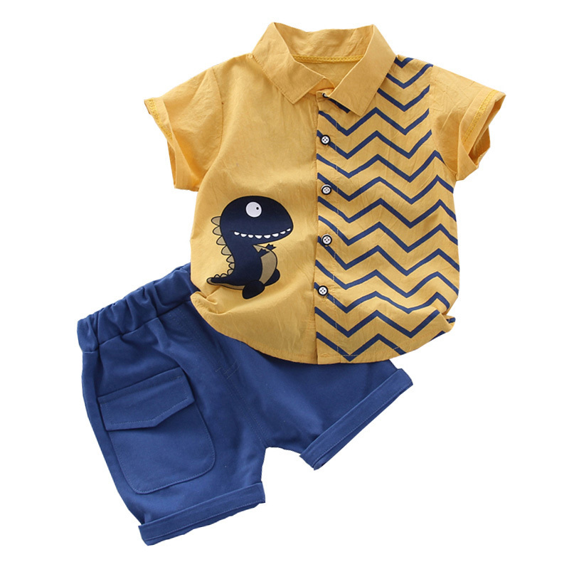 Summer Toddler Baby Boy Clothes Cute Dinosaur Tops Short Blue Pants 2Pcs Oitfits Cotton Printed Sleeve Casual Set 220507