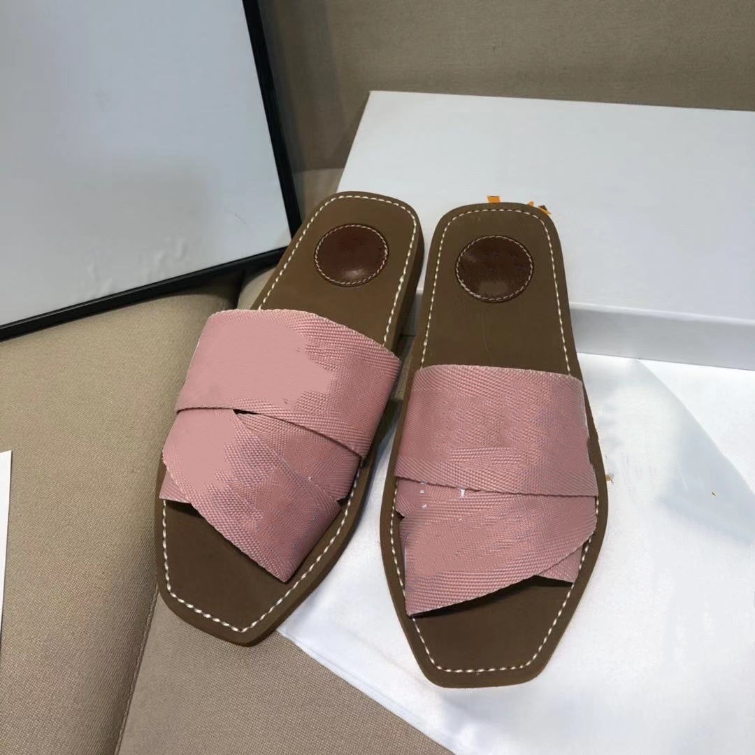 New Designer Women Leather Sandal Flat Slipper Sexy Fashion Canvas Summer Heel Slippers Slides Flip Flops Mule Womens Daily Commuting Sandals Size 35-40