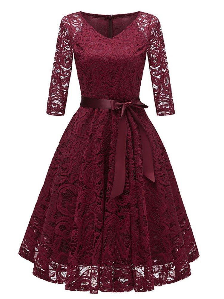 Elegant Lace Evening Party Dress Women V-neck 3/4 Sleeve Sashes Ladies Vintage Big Swing Midi 220418, Champagne
Elegant Lace Evening Party Dress Women V-neck 3/4 Sleeve Sashes Ladies Vintage Big Swing Midi 220418, Champagne