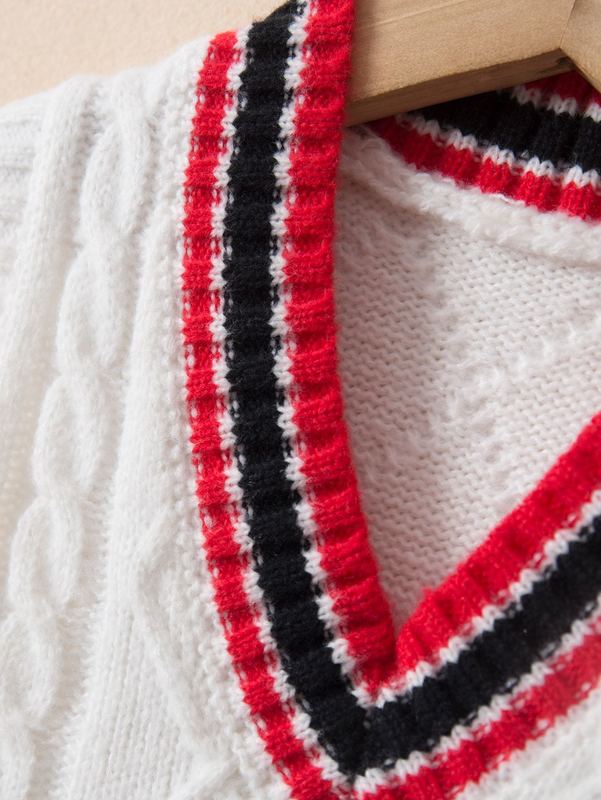 Toddler Boys Striped Trim Cable Knit Cricket Sweater Vest SHE